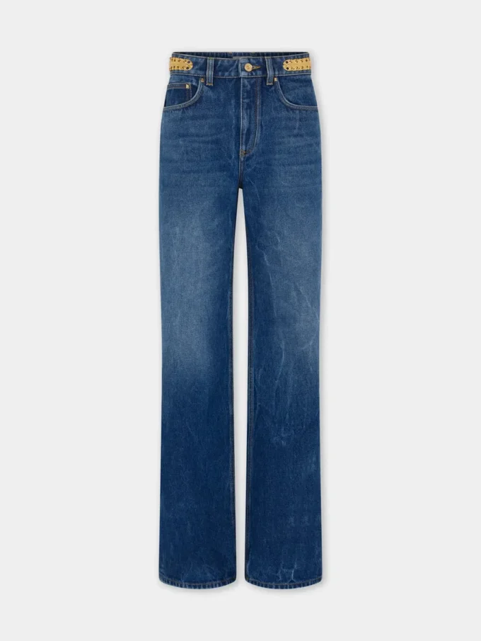 Blugi largi din denim spălat închis la culoare