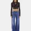 Blugi largi din denim spălat închis la culoare