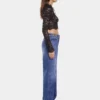 Blugi largi din denim spălat închis la culoare
