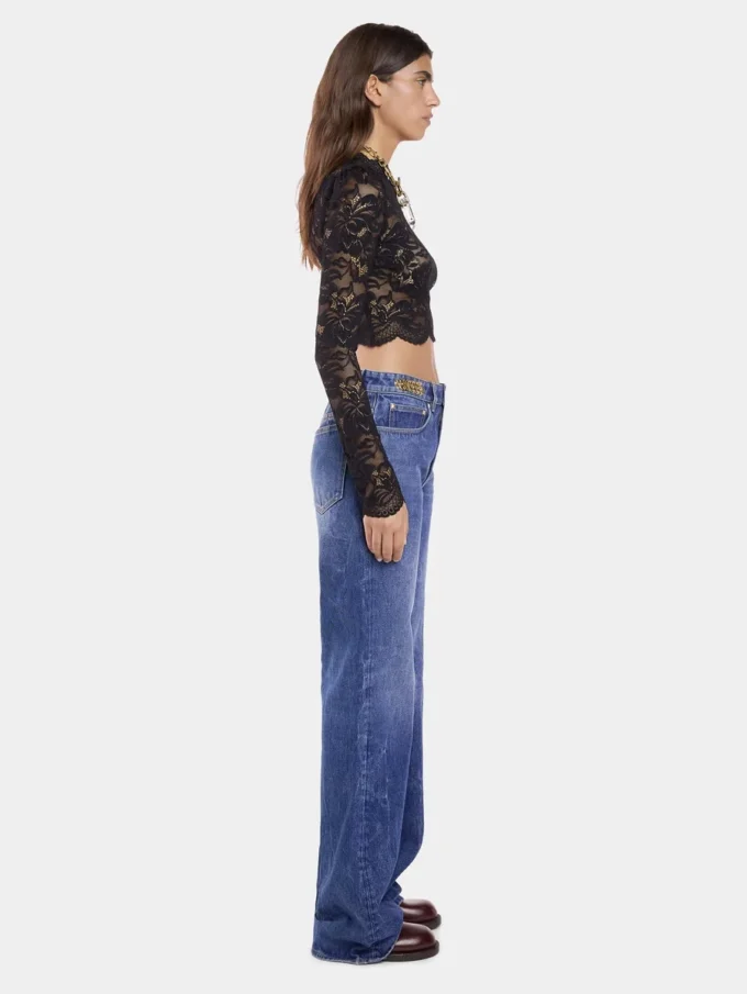 Blugi largi din denim spălat închis la culoare