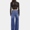 Blugi largi din denim spălat închis la culoare