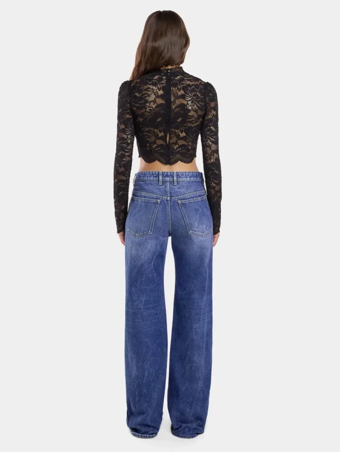 Blugi largi din denim spălat închis la culoare