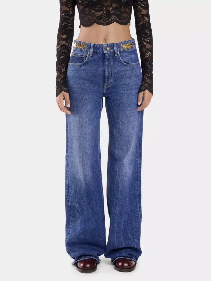 Blugi largi din denim spălat închis la culoare