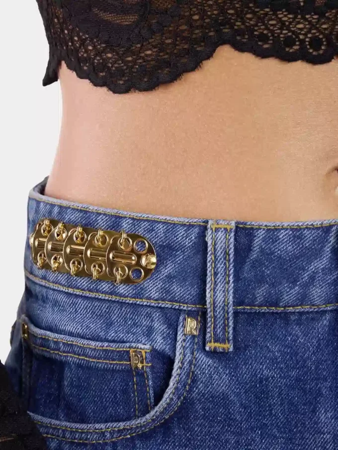 Blugi largi din denim spălat închis la culoare