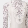Bluză lungă din dantelă și jersey, de culoare ivoriu