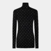 Bluză neagră cu cristale, din tricot tip a doua piele