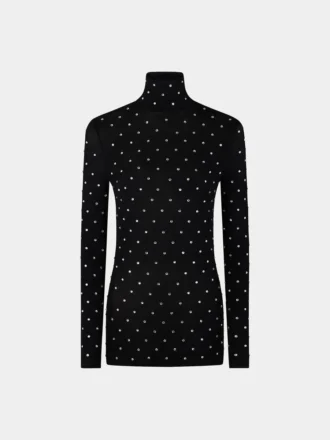 Bluză neagră cu cristale, din tricot tip a doua piele