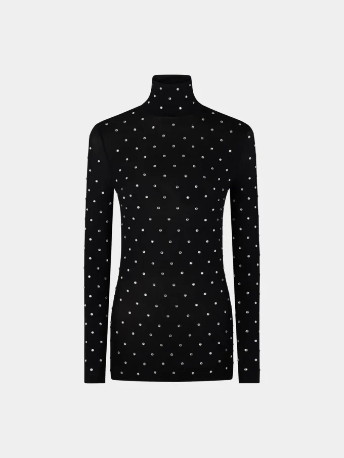 Bluză neagră cu cristale, din tricot tip a doua piele
