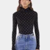Bluză neagră cu cristale, din tricot tip a doua piele