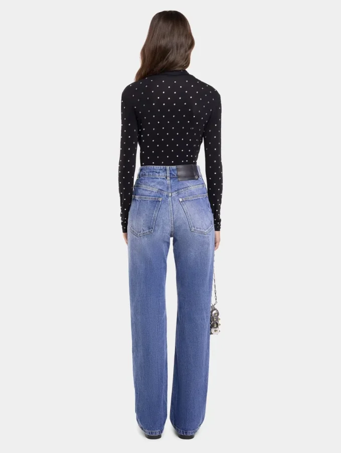 Bluză neagră cu cristale, din tricot tip a doua piele