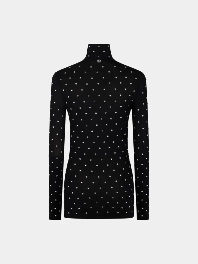 Bluză neagră cu cristale, din tricot tip a doua piele