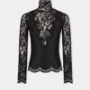 Bluză neagră cu mâneci lungi din dantelă și jersey