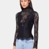 Bluză neagră cu mâneci lungi din dantelă și jersey