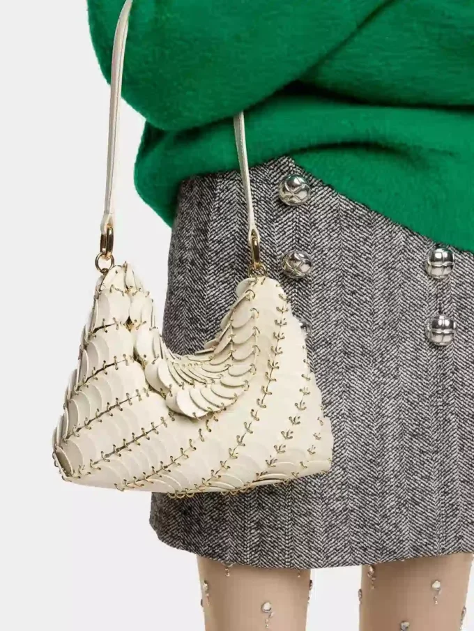 Clutch Paco crem din piele de vițel