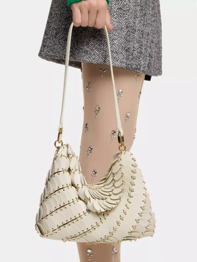 Clutch Paco crem din piele de vițel