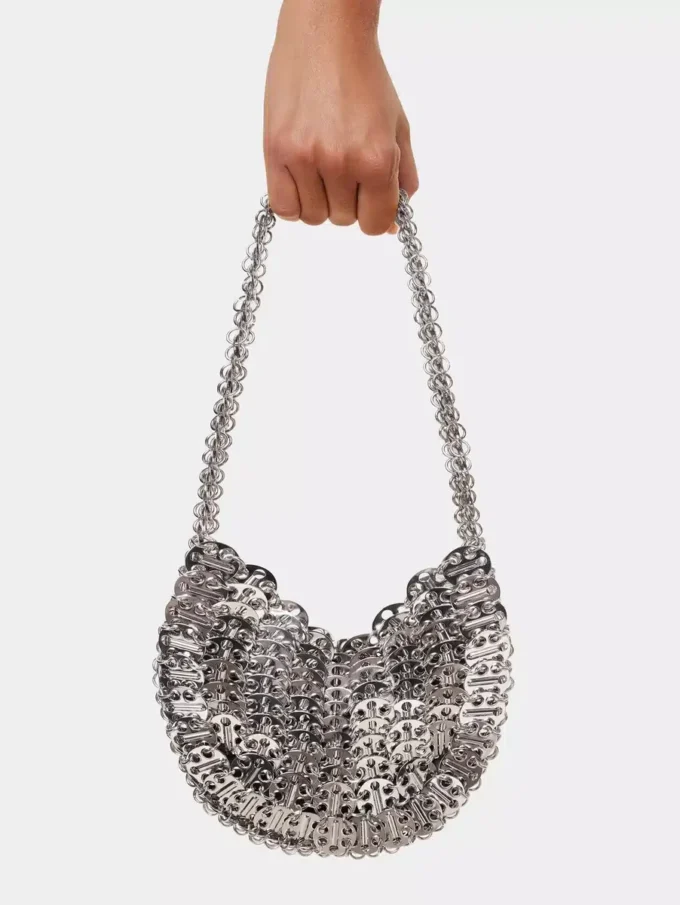 Geantă iconică Moon Bag din 1969, argintie