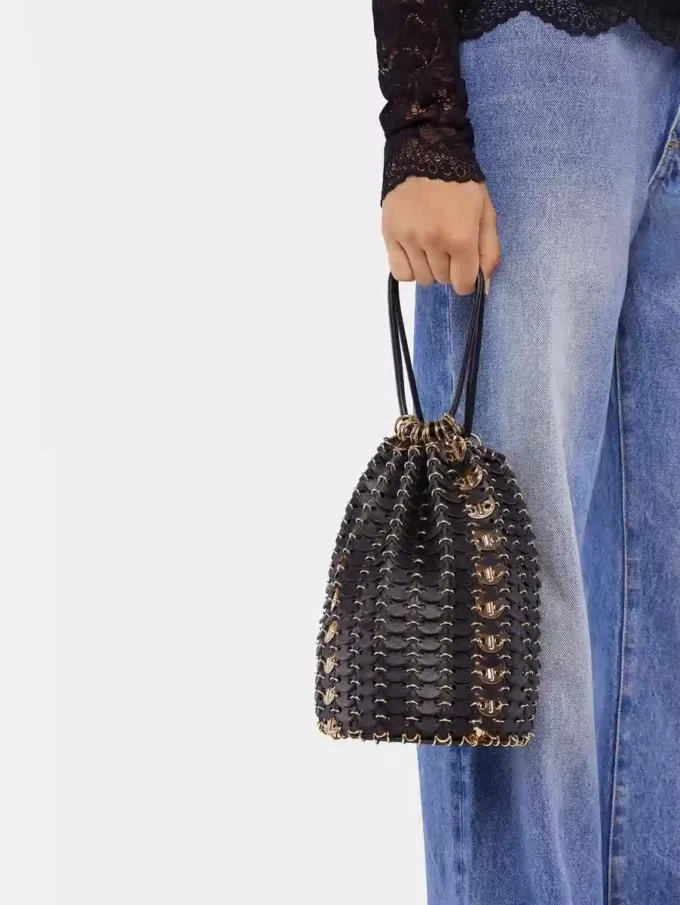 Geantă reversibilă tip bucket din piele