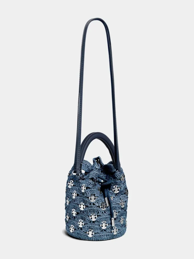 Geantă tip sac din rafie albastră denim Geantă tip sac din rafie albastră denim