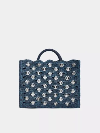 Geantă tote din rafie albastru denim