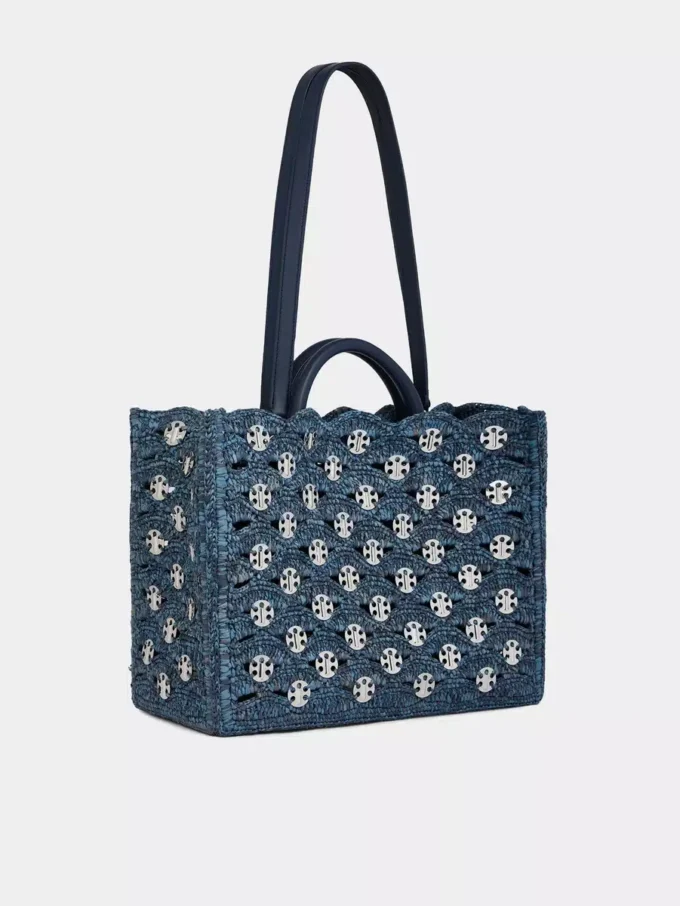 Geantă tote din rafie albastru denim