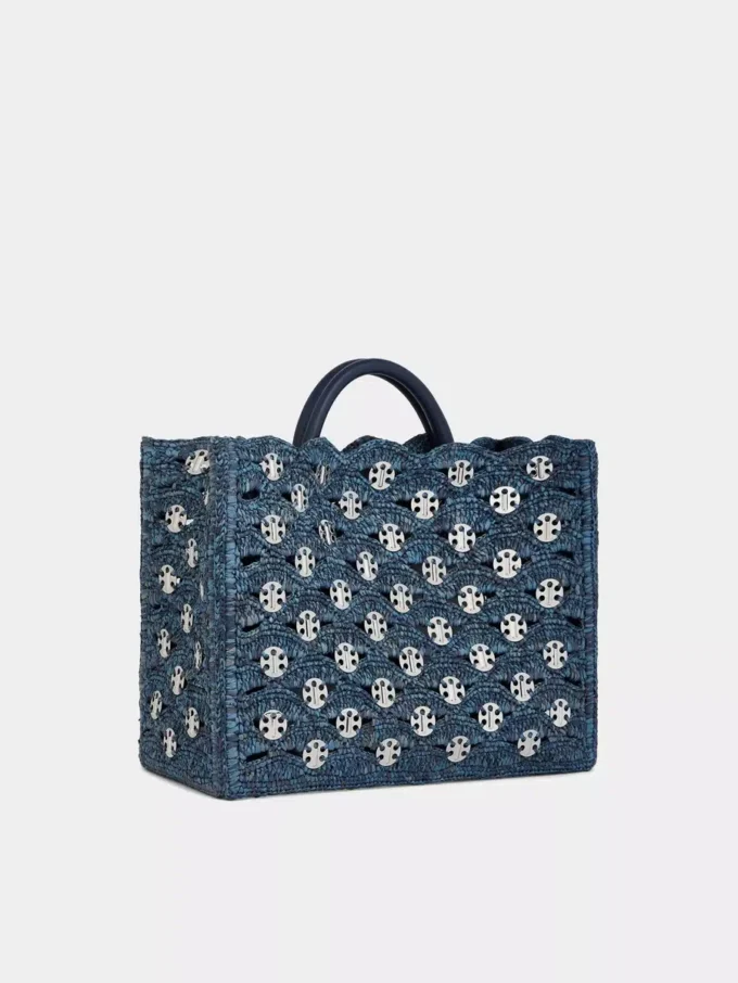 Geantă tote din rafie albastru denim