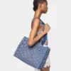 Geantă tote din rafie albastru denim