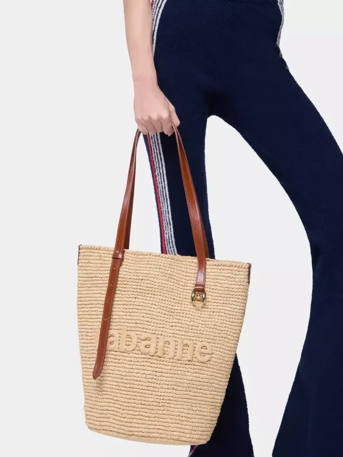 Geantă tote din rafie naturală cu breloace