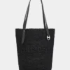 Geantă tote din rafie neagră cu logo