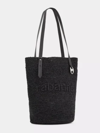 Geantă tote din rafie neagră cu logo