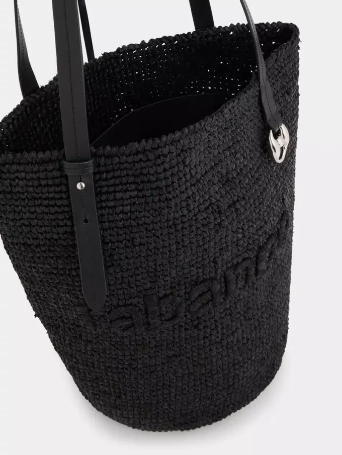 Geantă tote din rafie neagră cu logo