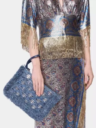 Pungă din rafie albastră denim