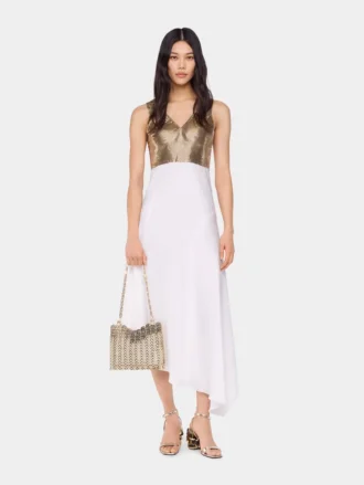 Rochie asimetrică din plasă și satin