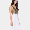 Rochie asimetrică din plasă și satin