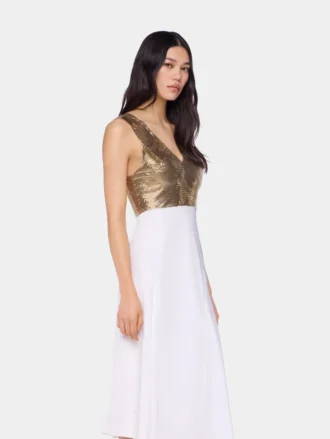 Rochie asimetrică din plasă și satin
