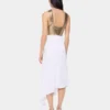 Rochie asimetrică din plasă și satin