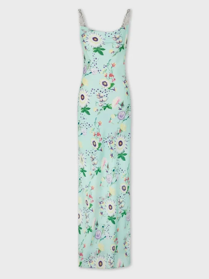 Rochie cu imprimeu floral și detalii cu lanțuri