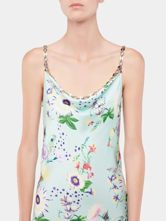 Rochie cu imprimeu floral și detalii cu lanțuri
