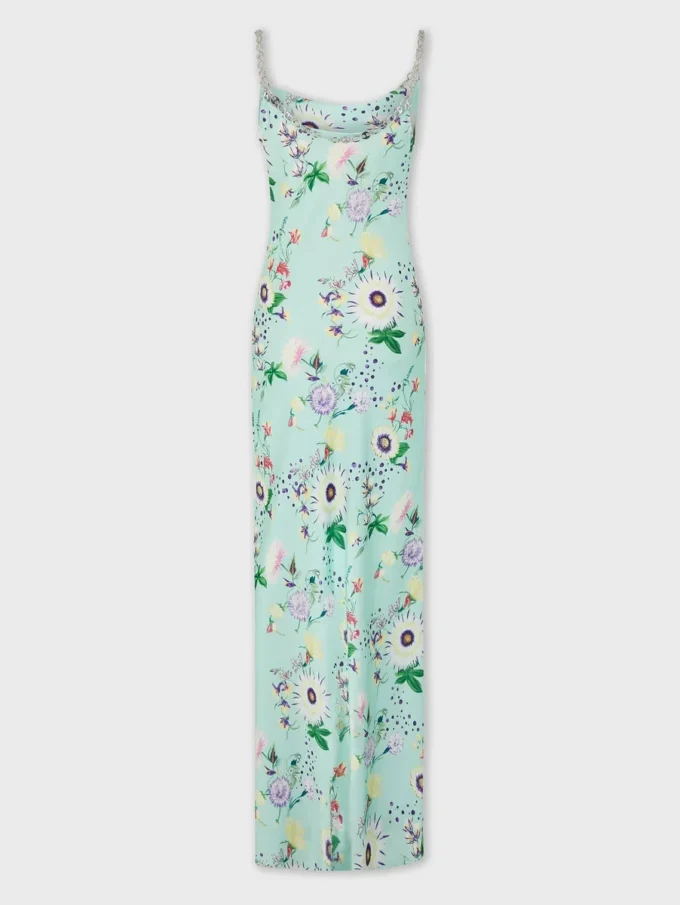 Rochie cu imprimeu floral și detalii cu lanțuri