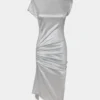 Rochie drapată argintie din lurex