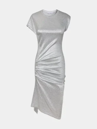 Rochie drapată argintie din lurex