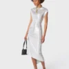 Rochie drapată argintie din lurex