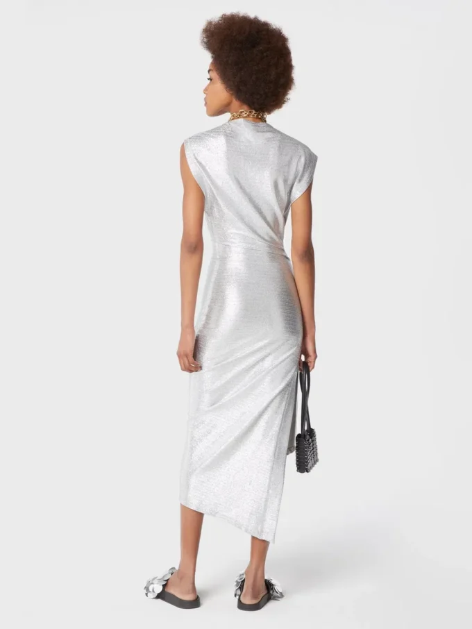 Rochie drapată argintie din lurex