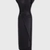 Rochie drapată neagră cu detaliu piercing