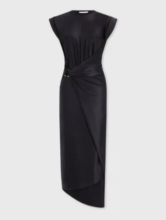 Rochie drapată neagră cu detaliu piercing