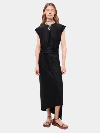 Rochie drapată neagră cu detaliu piercing