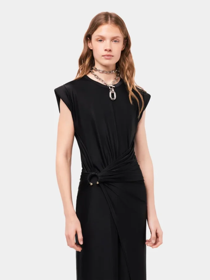 Rochie drapată neagră cu detaliu piercing