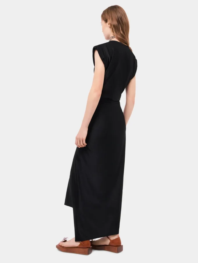 Rochie drapată neagră cu detaliu piercing