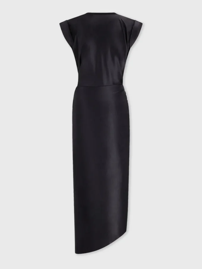Rochie drapată neagră cu detaliu piercing