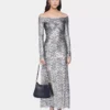 Rochie lungă argintie din dantelă