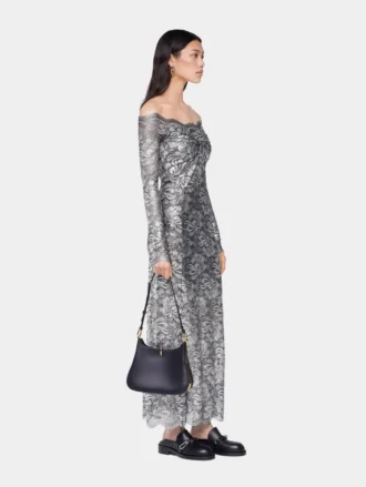 Rochie lungă argintie din dantelă